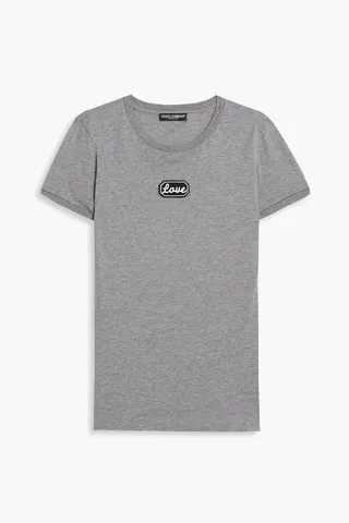 Appliquéd mélange cotton-blend jersey T-shirt