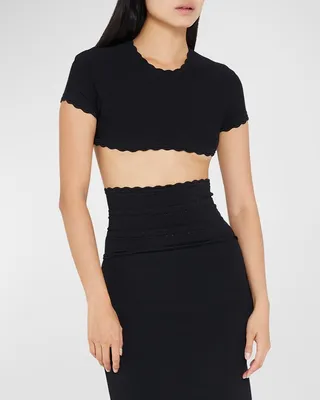 Scalloped Short-Sleeve Crop Top