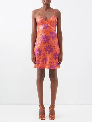 Floral-sequinned Mini Dress