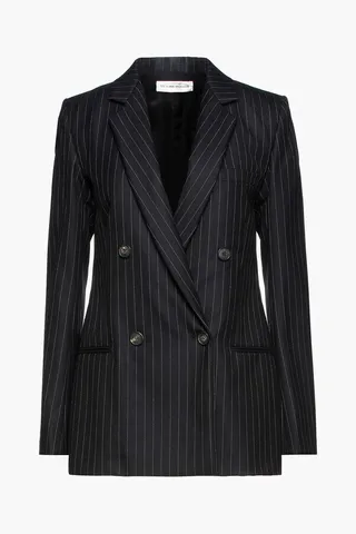 Double-breasted pinstriped wool-twill blazer