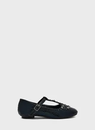 T Bar Sandal With Floral Trim