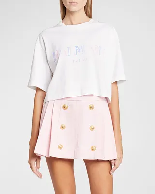 Gradient Logo-Print 3-Button Cropped T-Shirt