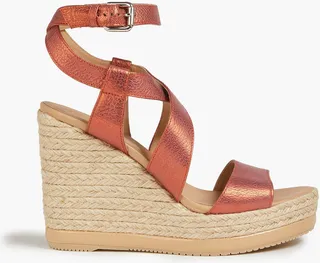 Metallic pebbled-leather wedge espadrille sandals