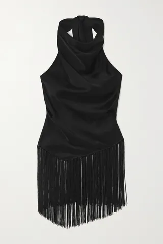 Nanushka - Kori Draped Fringed Satin Halterneck Top - Black