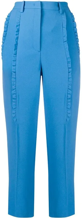 Ruffle-Trimmed Cropped Cigarette Trousers