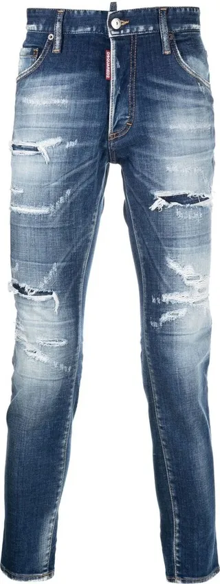 Distressed-Effect Tapered Jeans