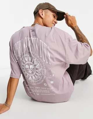 ASOS DESIGN oversized T-shirt in purple with celestial sun print