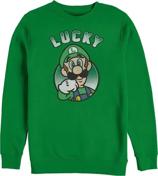 Men's Nintendo Super Mario St. Patrick's Day Lucky Luigi Retro Sweatshirt - Kelly Green - Large
