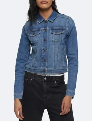 Mid Blue Repreve® Faded Denim Trucker Jacket