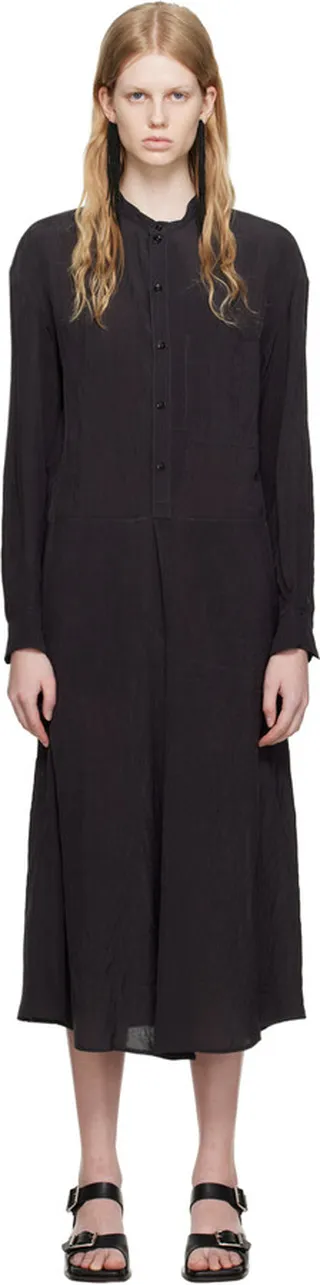 LEMAIRE Black Gusset Collar Shirt Midi Dress