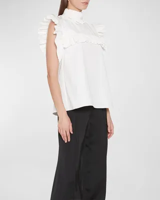 Ruffle Turtleneck Boxy Sleeveless Top