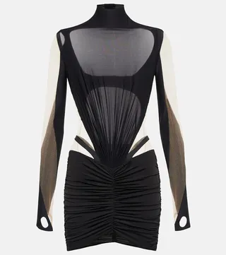 Mesh and jersey-paneled minidress