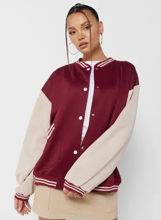 Striped Trim Varsity Jacket