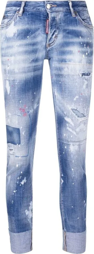 Distressed Logo-Embroidered Slim Jeans
