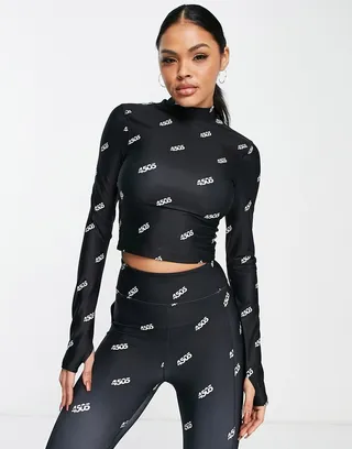 ASOS 4505 long sleeve top with branded graphic in mono