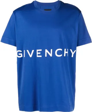 Blue Logo Print Cotton T-Shirt