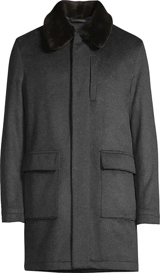 Tex Shearling-Trimmed Wool Coat