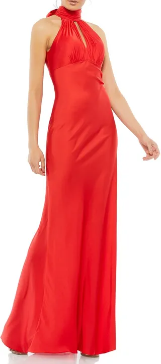 Halter Neck Satin Sheath Gown