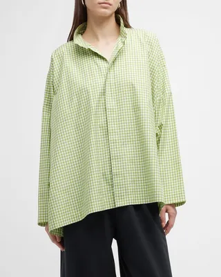 Wide Longer-Back Shirt With Double-Stand Collar (Mid Plus Length)