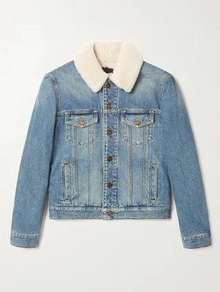 Slim-Fit Shearling-Trimmed Denim Trucker Jacket