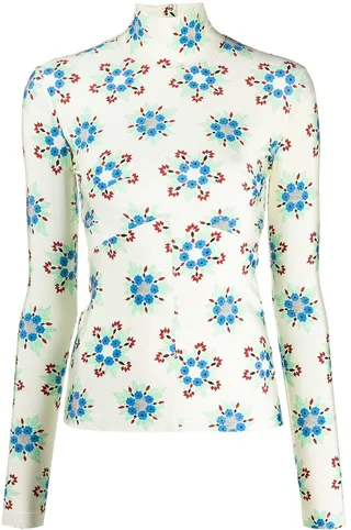Floral Print Turtleneck Top