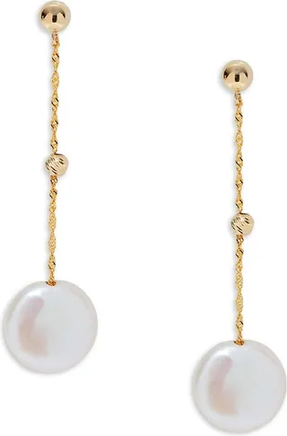 14K Yellow Gold & 11MM Round Freshwater Pearl Drop Earrings