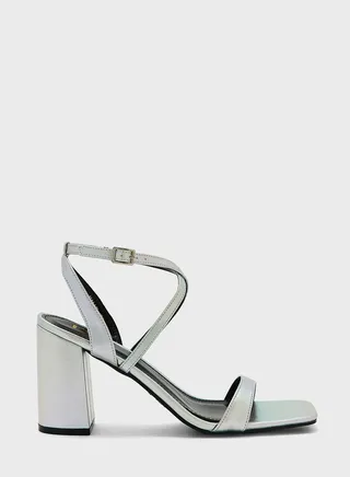Ankle Strap Metallic Block Heel Sandals