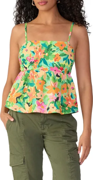 Print Peplum Linen Blend Camisole