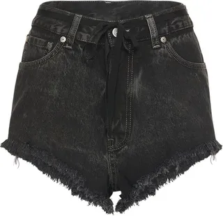 Washed cotton denim splatter shorts