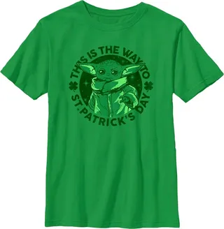 Boy's Star Wars: The Mandalorian St. Patrick's Day Grogu This is the Way T-Shirt - Kelly Green - Medium