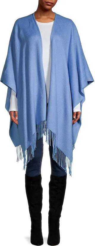 Fringed Wool-Blend Poncho