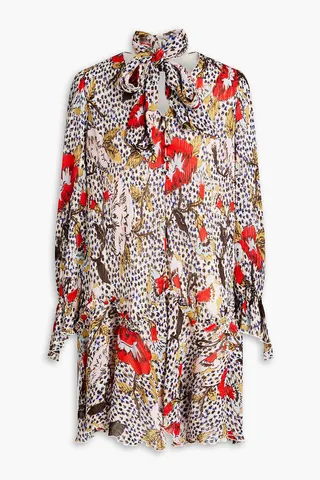 Kacie floral-print plissé-chiffon mini dress