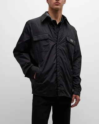 Men's Nylon Overshirt with Logo Plaque