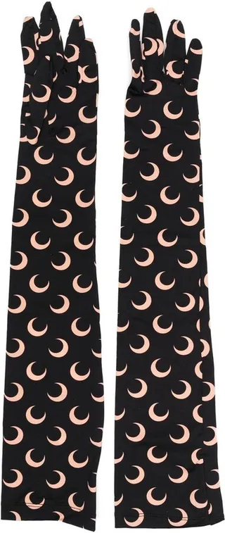 Crescent Moon-Print Long Gloves