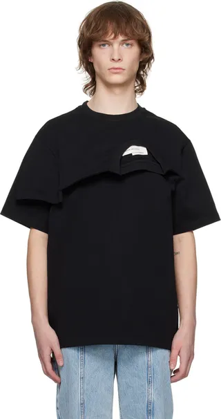 Feng Chen Wang Black Double Collar T-Shirt