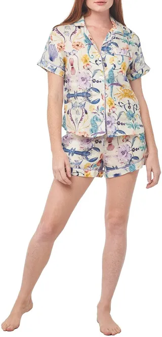 Nina Seahorses Short Linen Pajamas