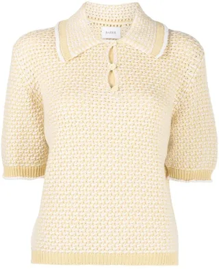 Short-Sleeve Crochet Polo Top