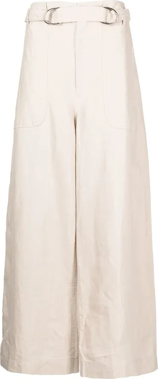 Belted Wide-Leg Linen Trousers