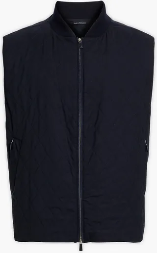 Leather-trimmed quilted wool vest