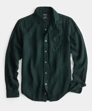Slim Fit Sea Soft Irish Linen Shirt in Dark Jade