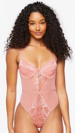 Floral Lace Mesh Lingerie Bodysuit