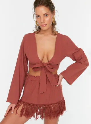 Tie Detail Crop Top & Skirt Set