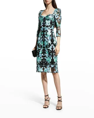 Floral-Embroidered Tulle Dress