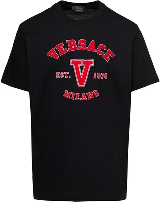 Black Crewneck T-shirt With Teddy Logo Patch In Cotton Man
