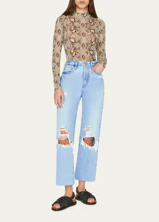 Snake-Printed Mock Neck Top