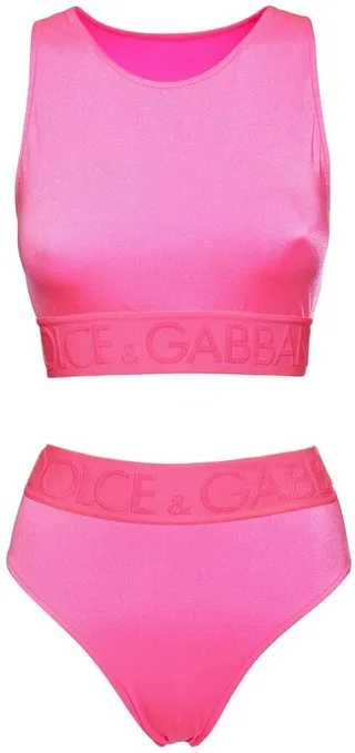 Logo shiny Lycra two-piece bikini