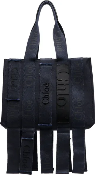 Women's Medium Woody Leather-Trimmed Canvas Tote Bag