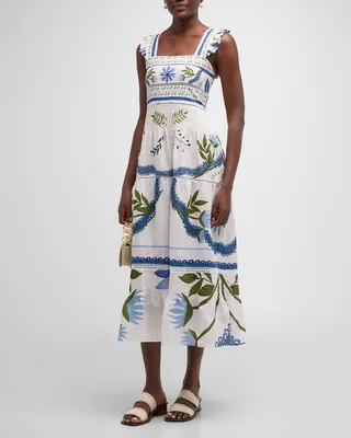 Sybill Floral Linen Midi Dress