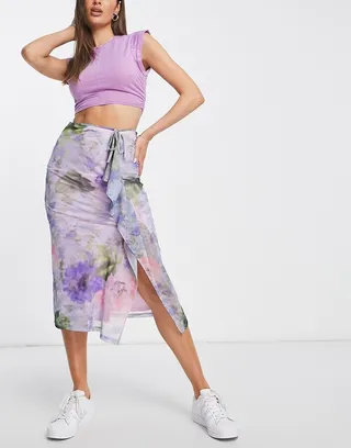 Stradivarius midi skirt in tie dye print