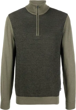 Knitted-Panel Short-Zip Jumper